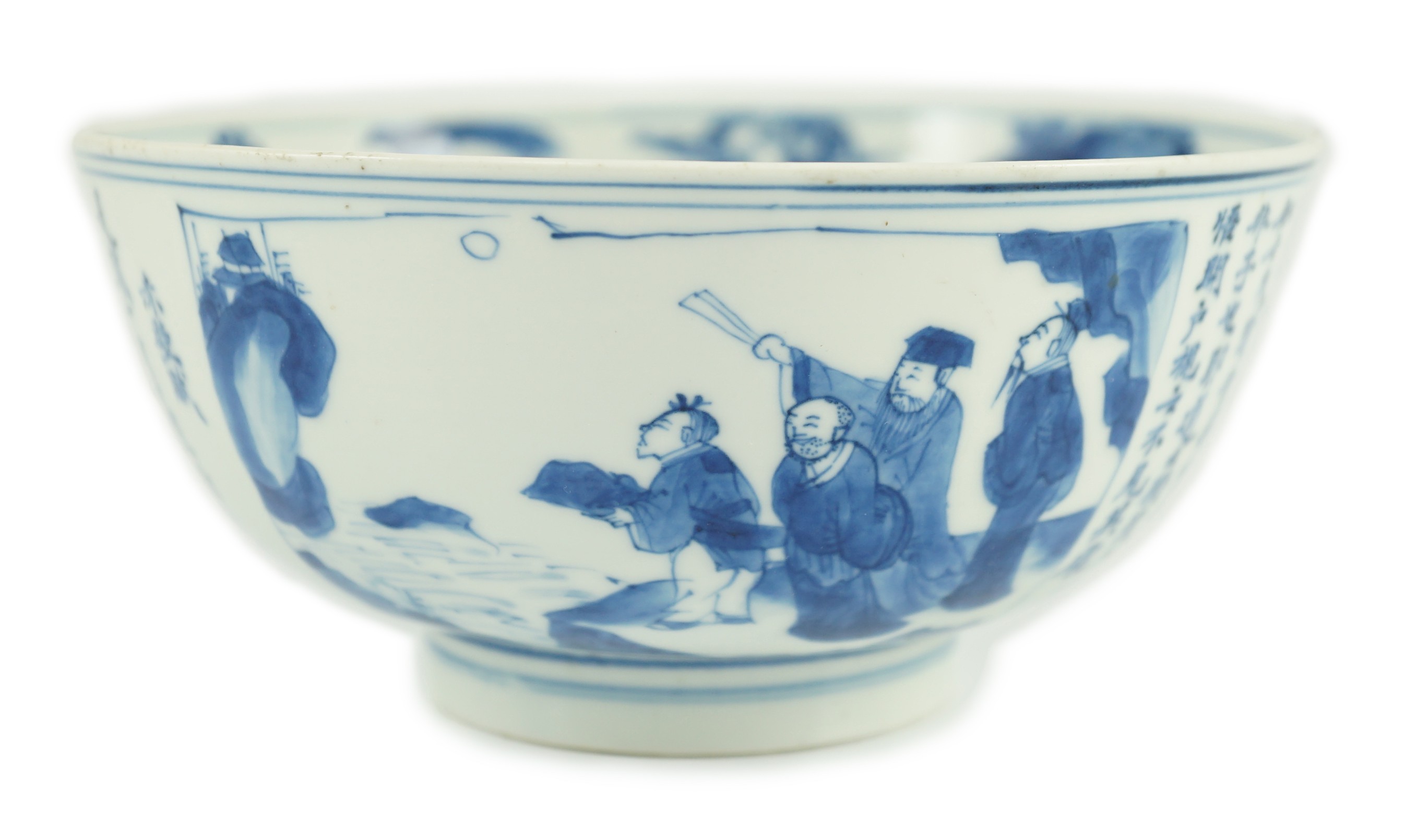 A Chinese blue and white inscribed ‘Ode to the Red Cliff’ bowl, Kangxi period, 15.7cm diameter, 7.5cm high